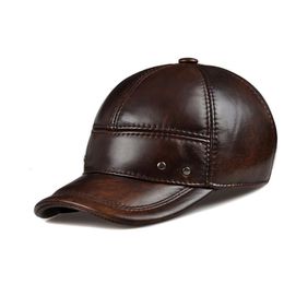 Brand Winter Genuine Leather Black Brown Baseball Caps For Man Women Casual Street Outdoor Hockey Golf Gorras Real Cowhide Hat 2202784