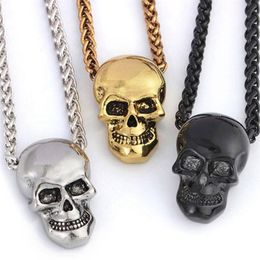 Halloween Jewellery Skull Necklace Stainless Steel Gothic Biker Pendant & Chain For Men Women Punk Gift Gold Black sliver Color331w