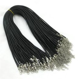 100pcs 1 5mm Black Wax Leather Snake chains bracelets Beading Cord String Rope Wire 45cm 5cm Extender bracelet ChainLobster Clasp 233P