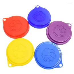 Dog Apparel 2 Pcs Reusable Pet Can Tin Food Covers With Print Fresh Plastic Lid Caps-Random Colour