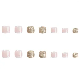 False Nails Light Pink Rhinestone Decor Square Fake Toenails Long Lasting Safe Material Waterproof For Professional Nail Art