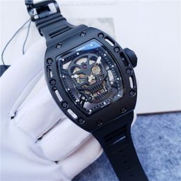 High Quality Top Brand Richarx Millx Mens Watch Fashion Skull Silicone Strap Sapphire Mirror Designer Movement Mechanical Man Watchwrist