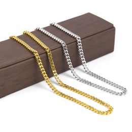 New 2 5mm 5mm Mens 14K Gold Plated Solid Cuban Curb Link Chain Stainless Steel Neckalces Hip Hop Jewelry295n