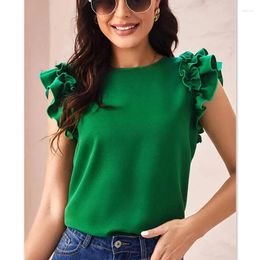 Women's Blouses Summer Chiffon Blouse With Ruffle Edge Slim Fit Fashion Versatile Top Solid Colour Shirt Elegant Blusas De Mujer