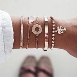 Bohemian Mixed Geometric Crystal Sun Flower Leaf Multi-layer Bracelet Women Fashion Ocean Beach Casual Jewelry Accessories2061