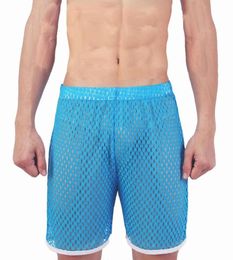 Mesh Men Shorts Sexy Beach Board See Through Fishnet Gay Male Stage Loose Hollow Out Blue Red Black White Men039s3364296