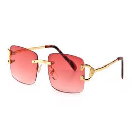 Whole-Red sunglasses for men 2017 unisex buffalo horn glasses men women rimless sun glasses silver gold metal frame Eyewear lu3088