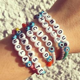 VSCO Girls INS Basic Beaded Strands Bracelets Letter Bracelet Hello Ciao Bonjou String Bangle Unisex Designer 5 Colors253A