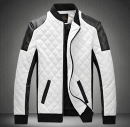 Designer jacket men039s stand collar PU leather jacket coat black and white color matching large size motorcycle leather2172786