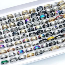 whole 100pcs lot Multi-style Stainless steel Zircon Rings Mix For Women Men Charm Fashion Band Accessories Party Gift Jewelry218H