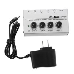 Mixer Newest HA400 4 Channel Ultracompact Headphone Audio Stereo Amp Microamp Amplifier EU Adapter