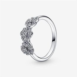 100% 925 Sterling Silver Triple Pansy Flower Ring For Women Wedding Rings Fashion Engagement Jewellery Accessories2847