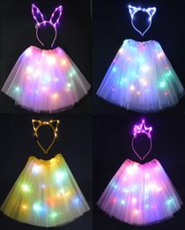 LED Party Light Wire Tutu Glow Cat Bunny Ear Crown headbands Stage Dancing Birthday Party Skirt Christmas Glow neon party 2 set4 6162523