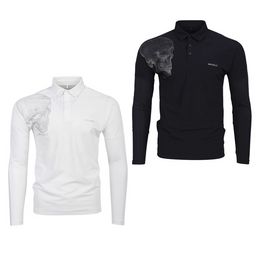 New Golf Clothing Men's Fashion Printed Skull Long Sleeve Top Lapel Sports Slim-Fitting Breathable Bottoming