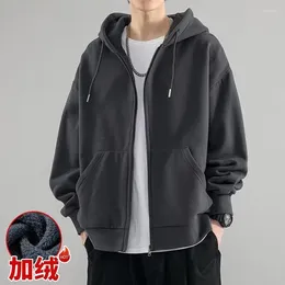 Men's Hoodies Male Clothes Hooded Sweatshirt For Men Solid Black Full Zip Up Autumn Y2k Vintage In Loose