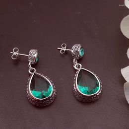 Dangle Earrings Hermosa Vintage Stud GreenTopaz Silver Colour For Women Fashion Jewellery 1 3/8 Inch ME043