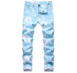 Hip Hop Street Boys Wear Colour Stretch Denim Jeans Casual Fashion Mens Skinny Straight Cowboys Trousers Slim Printed Long Pants3788060