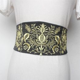 Women's runway fashion embroidery elastic satin Cummerbunds female Dress Corsets Waistband Belts decoration wide belt R1590256d