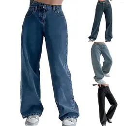 Women's Jeans Retro Pants Crossed High Rise Wide Leg Button Pocket Trousers Slacks Straight Slim Vintage Y2k Streetwear