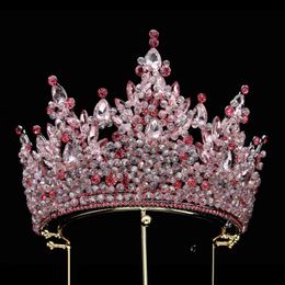 Wedding Hair Jewelry Baroque Vintage Red Crystal Bridal Tiaras Royal Queen Crowns Women Rhinestone Pageant Diadem Indian Wedding Hair Accessories Q231223