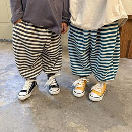 Trousers Childrens Boys Casual Sports Pants Loose 2024 Spring Autumn Striped Baby Lantern Kids Jogger