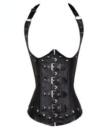 Black Women039s Punk Style Spiral Steel Boned Waist Trainer Cincher Shaper Faux Leather Corset Underbust For Party Costumes 8259685053