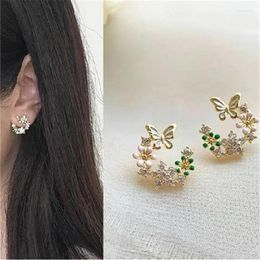 Stud Earrings Korean Exquisite Flower Butterfly For Women Cute Crystal Earring Girl Wedding Party Sweet Jewellery Brincos Gifts