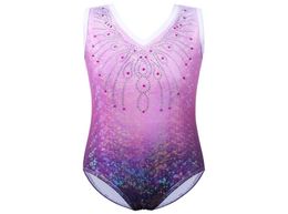 Children Girls Dancewear 514 Years Sleeveless Dance Dress Purple Shiny OnePiece Tank Kids Teens Pattern7297348