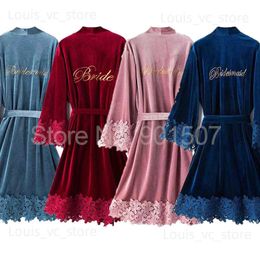 Women's Sleepwear Lace Velour Bride Bridesmaid Wedding Robe Sexy Women Homewear Bathrobe Gown Embroidery Letter Velvet Sleepwear Nightgown T231223