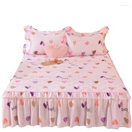 Bed Skirt Korean Style 3d Printed Flower Plant Embroid Cotton Ruffled 3 Pieces Set