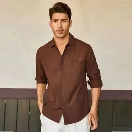 Men's Casual Shirts 2023 Cotton And Material Fashion Long Sleeve Solid Colour Shirt Men