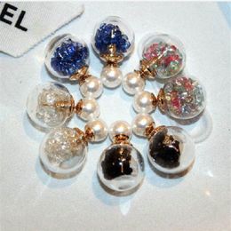 Colourful rystal transparent glass ball pearl stud earrings for woman girls fashion luxury designer double sided299H