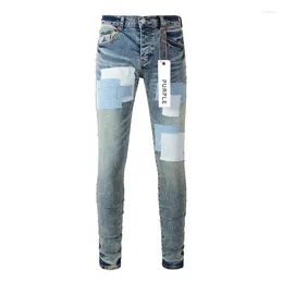 Mens Jeans Purple Brand Men Low Rise Skinny Jean Holographic Fragment Light Indigo Fashion Slim Fit Denim High Street