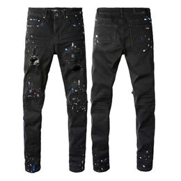Men's Jeans Luxury Mens Designer for Pants Man Black Skinny Rip White Patch Denim Biker Snake Embroider Ami Jeansz9c79ine