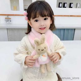 Scarves Wraps Korean Boys Girls Winter Cross Warm Baby Neck Protection Children's Shl Cute Cartoon Rabbit Faux Fur Thick Plush Scarf V46