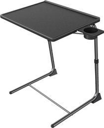 Adjustable TV Tray Table - TV Dinner Tray on Bed & Sofa, Comfortable Folding Table with 6 Height & 3 Tilt Angle Adjustments (Black)