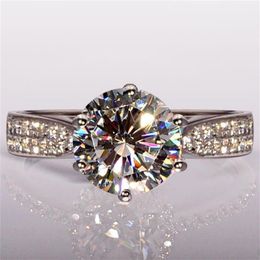 Round cut 4ct Topaz Diamonique simulated diamond 14KT white Gold Filled GF Engagement Women Wedding Ring Sz 5-11287D