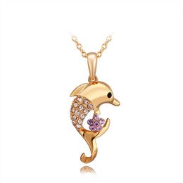Lovely Dolphin Pendant Chain 18K Yellow Gold Filled Love Symbol Fashion Jewelry Womens Pendant Necklace Gift243P
