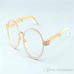 19 new luxury round frame diamond glasses frameT19900692retro fashion decorative glasses frame natural White horns mirror legs orn254o