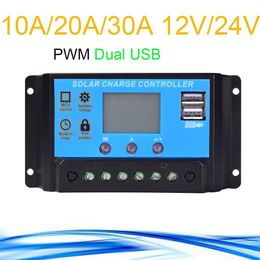 Accessories 10A/20A/30A 12V 24V Auto Solar Charge Controller PWM Controllers LCD Dual USB 5V Output Solar Panel System DIY Kit PV Regulator