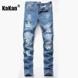 Men's Jeans Kakan - New European and American Style Ripped Straight Leg Jeans for Men Blue Distressed Washed Casual Jeans K36-339 J231222