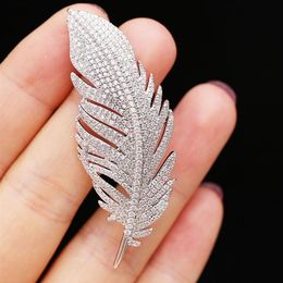 Pins Brooches White Crystal Large Feather For Women Rhinestone Wedding Bouquet Jewellery Beautiful Pins Gift Broche Femme Bijoux De285g