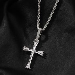 Hip Hop TopBling T Zircon Cross Pendant Necklace Women Men Gift 18k Real Gold Plated Religion Jewellery