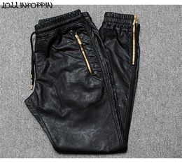 Men Joggers Faux Leather Jogger Pants Side Zipper Hip Hop PU Leather Harem Pants Zippered Leg Opening Pants Drawstring Waist 201229798299