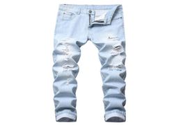Men039s Jeans Mens Light Color Slim Fit Hole High Street Blue Nonelastic Casual Fashion Urban Stretwear2932149