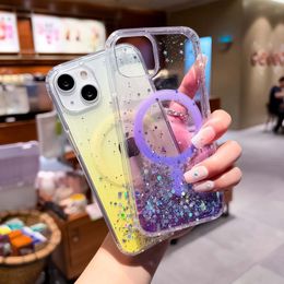 Gradient Glitter Magnetic Case for Iphone 15 14 12 13 11 Pro Max X XS XR Silicone TPU Cover Support Wireless Charging Cases 30pcs