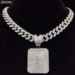 Pendant Necklaces Men Women Hip Hop Dog Tag Necklace With 13mm Miami Cuban Chain Iced Out Bling Hiphop Fashion Charm Jewelry288Z