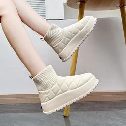 Boots Ladies Snow Ankle Sock Booties Female Shoes Elegant With Medium Heels Elastic Waterproof Anti Slip Protective No Slipery