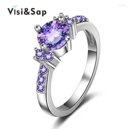 With Side Stones Eleple Purple CZ Stone Jewellery Rings For Women Cubic Zircon Jewellery Party Wedding Ring White Gold Colour Dropshipper