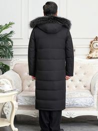 Thickened middle-aged and elderly down jacket, men's extended knee length, oversized fur collar, dad's down jacket, warm winter clothing